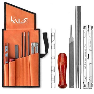卡茨科电锯磨刀锉锉套件-包含5/32,3/16，和7/32英寸文件，木柄，深度计，锉导，和工具袋-用于磨刀和锉链锯和其他刀片
