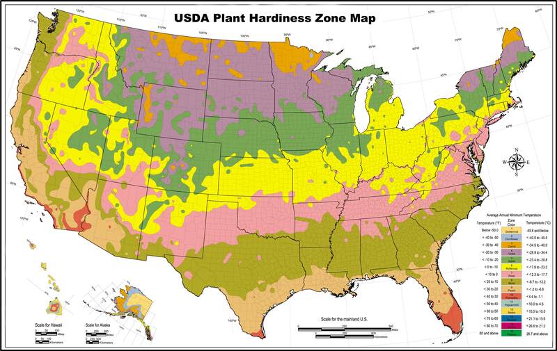 美国农业部耐寒区地图